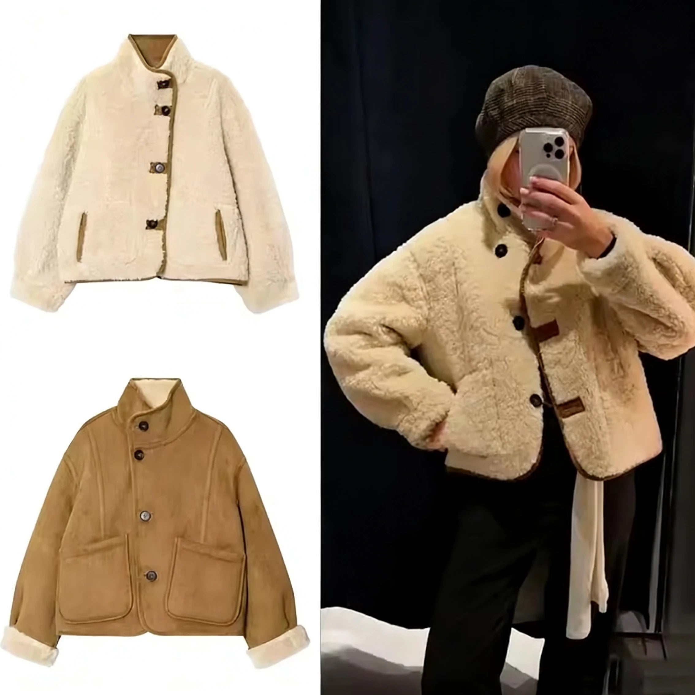 vestoraa double-sided wear lamb velvet coat 's - classic unisex outfit with precision in neutral metal (USA)