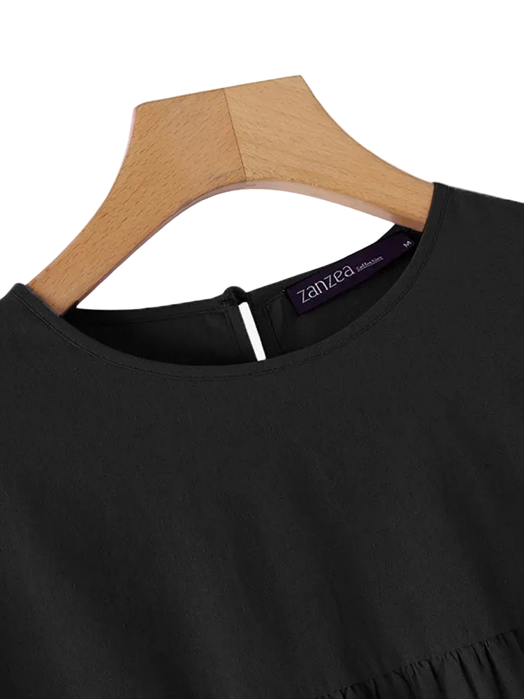 vestoraa zanzea tops solid cotton blouse lapel outfit 5 - classic unisex garment with precision (USA)