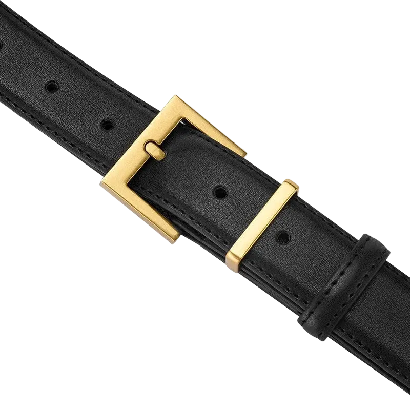 unisex formal outfit vestoraa square pin buckle leather belt classic solid color - daily wear garment with black design