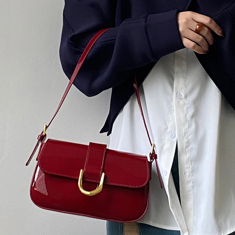 vestoraa retro patent leather shoulder bag flap outfit detail - reliable design, precision, waterproof casual design (USA)
