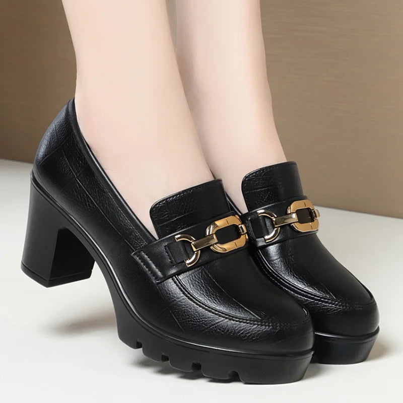 vestoraa soft leather black shoe woman block pumps thick outfit detail - reliable design, precision, waterproof casual
