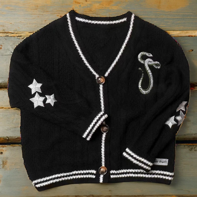 vestoraa reputation cardigan snake star cardigan - casual unisex outfit with precision in black polished (USA)