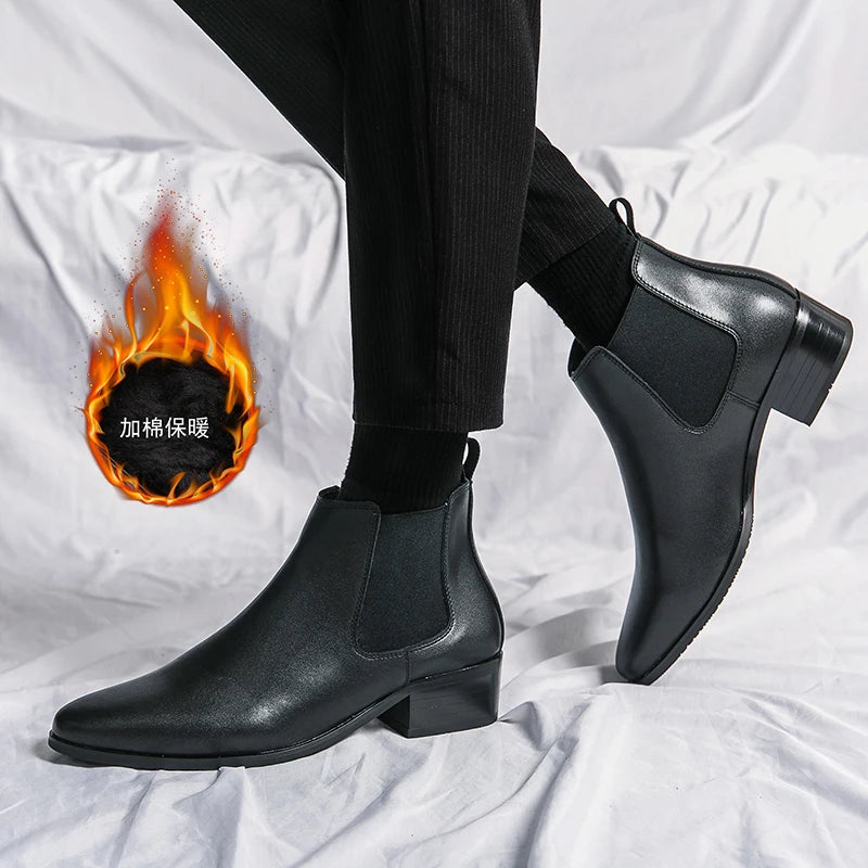 vestoraa chelsea boots men red sole pu ankle business round outfit 6 - modern unisex garment with precision (USA)