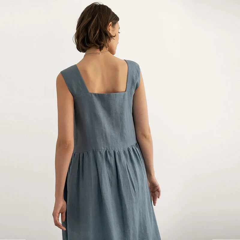 unisex casual outfit vestoraa vintage square collar sleeveless maxi dress - daily wear garment with gold design detail (USA)