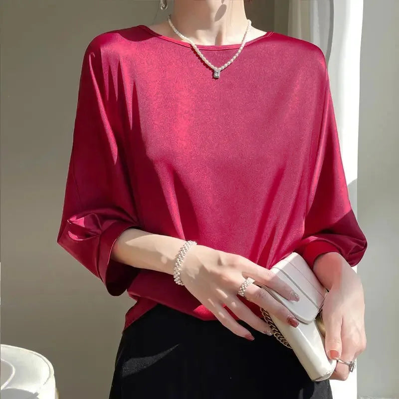 vestoraa satin silk half-sleeve tee tops basic solid outfit 10 - dress unisex garment with precision (USA)