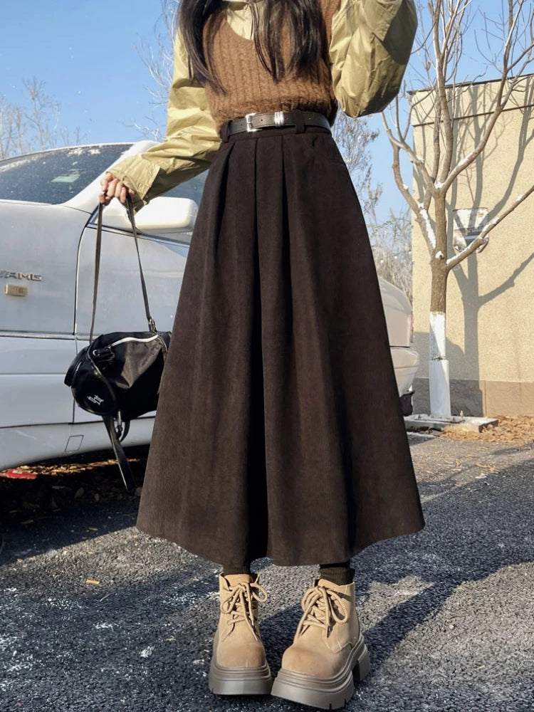 Vestoraa vestoraa qiukichonson mid long skirts s corduroy skirt unisex garment - precision cotton outfit (USA)
