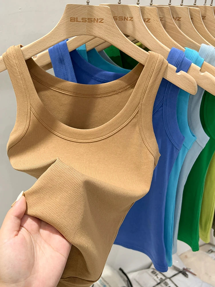Vestoraa vestoraa zjaiss solid round neck ribbed tank camisole unisex garment - precision cotton outfit (USA)