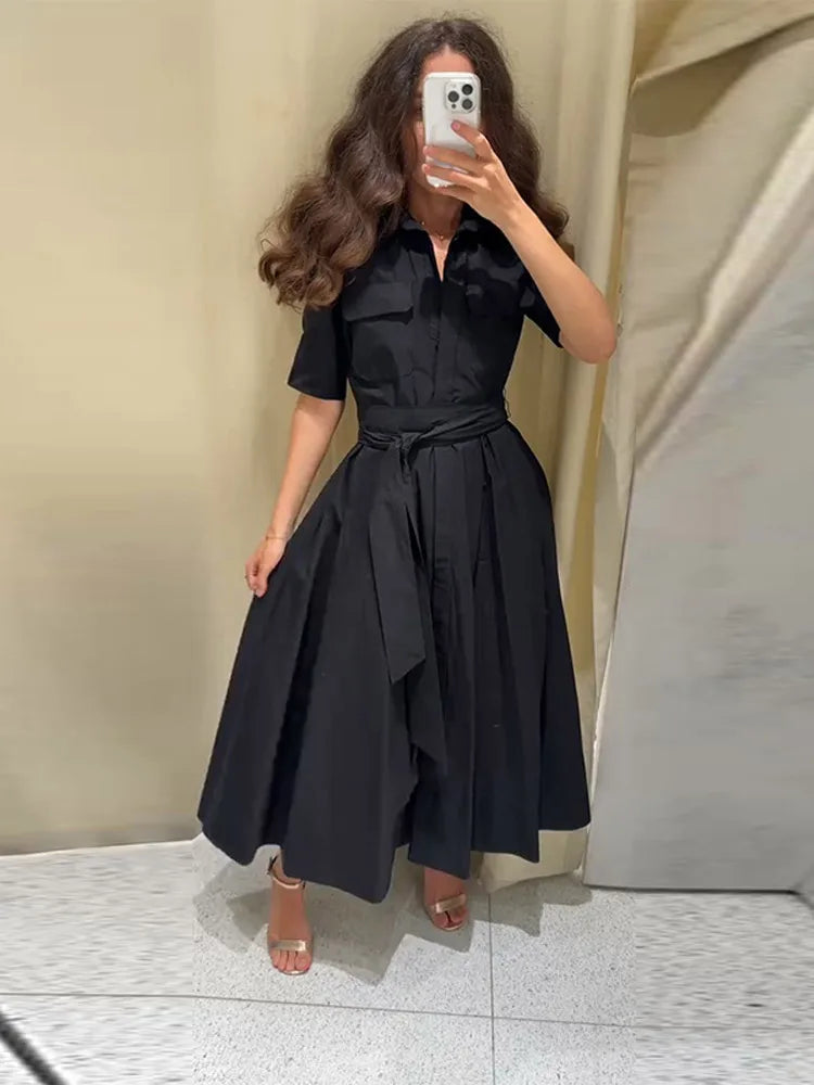 Vestoraa vestoraa lapel lace up solid color dress woman short unisex garment - precision cotton outfit (USA)