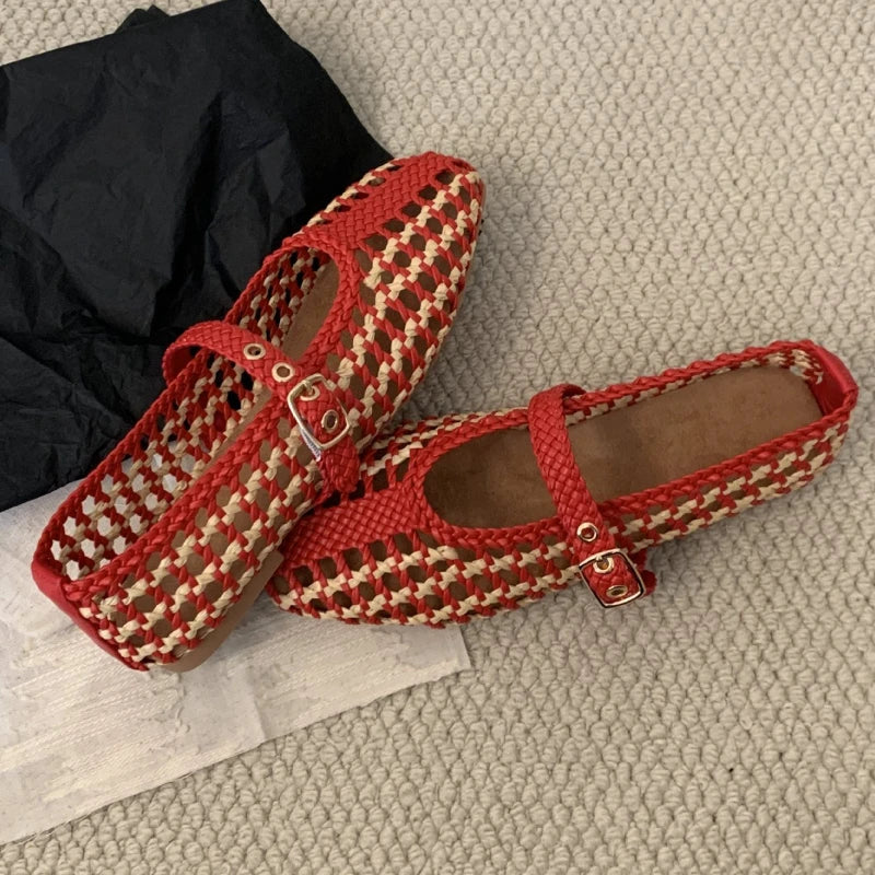 unisex casual outfit vestoraa handwoven mixed colors hollow ballet flats - daily wear garment with brown design detail (USA)