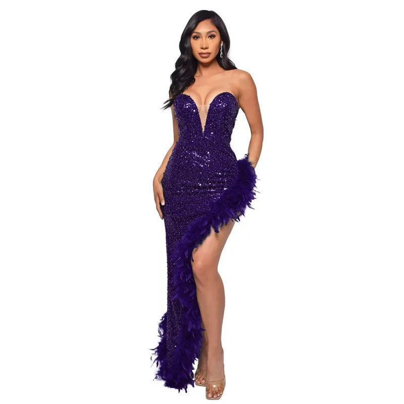 vestoraa cm.yaya sequined strapless feather outfit 11 - classic unisex garment with precision (USA)
