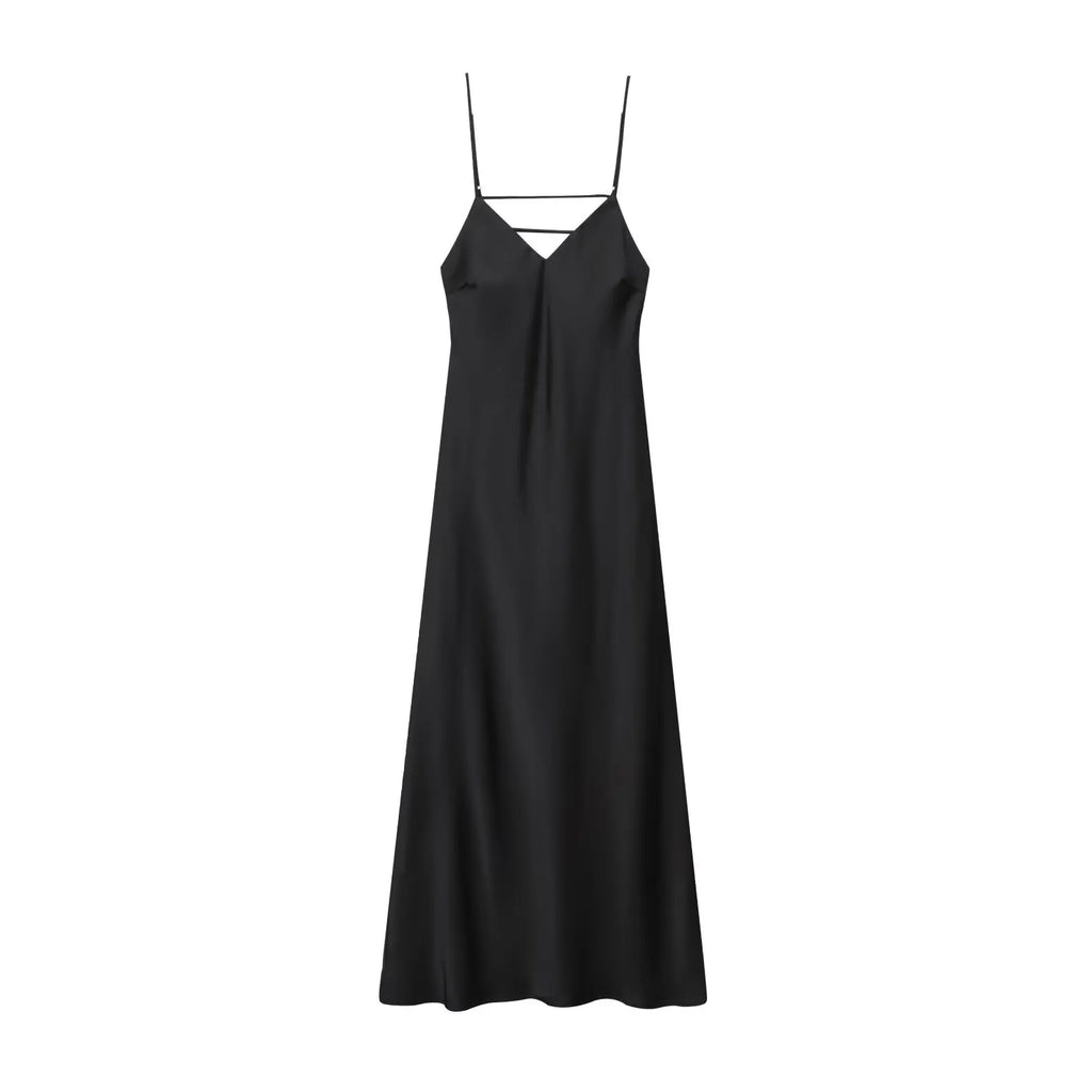 vestoraa kondala sexy chic satin party dress v neck - casual unisex outfit with precision in black metal (USA)