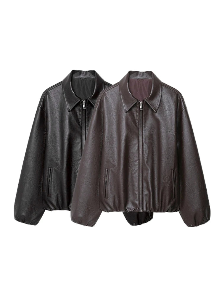 vestoraa 's faux leather bomber jacket long - casual unisex outfit with precision in black polished (USA)