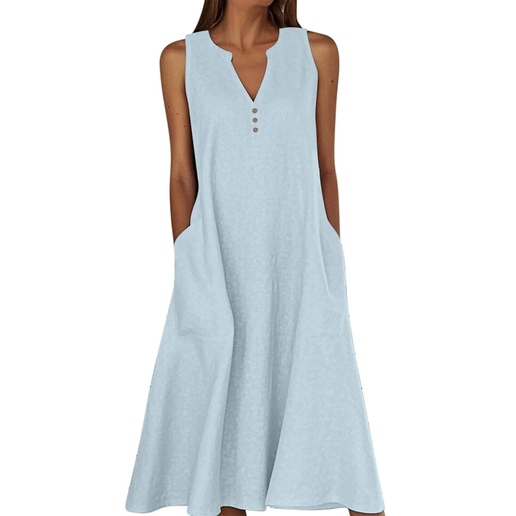 vestoraa breathable midi dress linen blend - casual unisex outfit with precision in black cotton (USA)