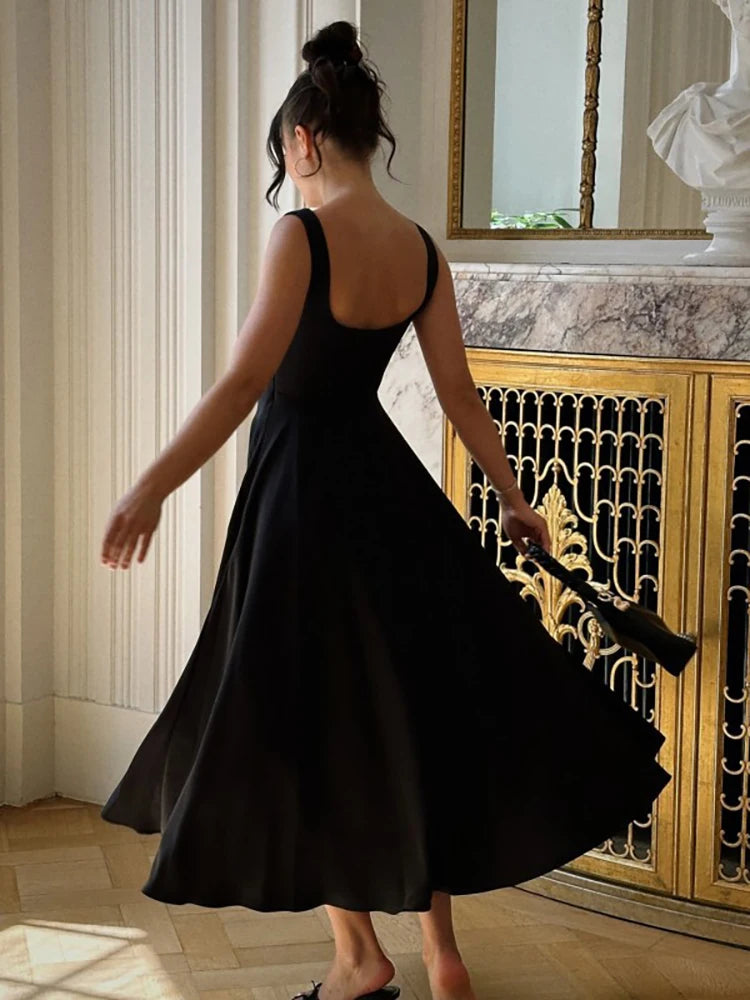 unisex dress outfit vestoraa julissa mo sexy square collar maxi dress - daily wear garment with black design detail (USA)