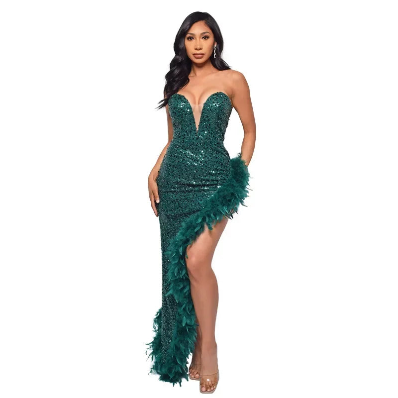 vestoraa cm.yaya sequined strapless feather outfit 17 - classic unisex garment with precision (USA)