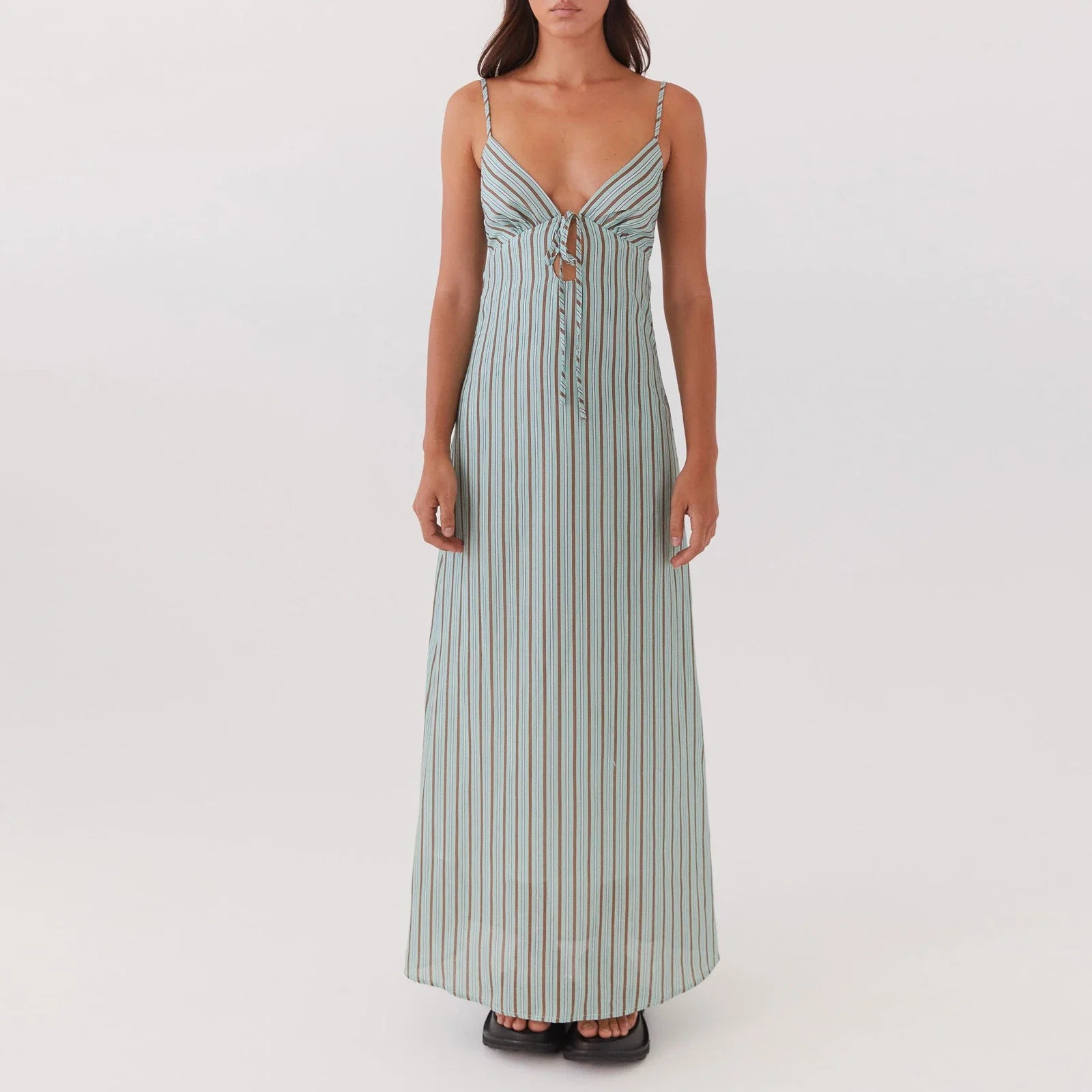 vestoraa sleeveless spaghetti strap tie-up front - classic unisex outfit with precision in blue cotton (USA)