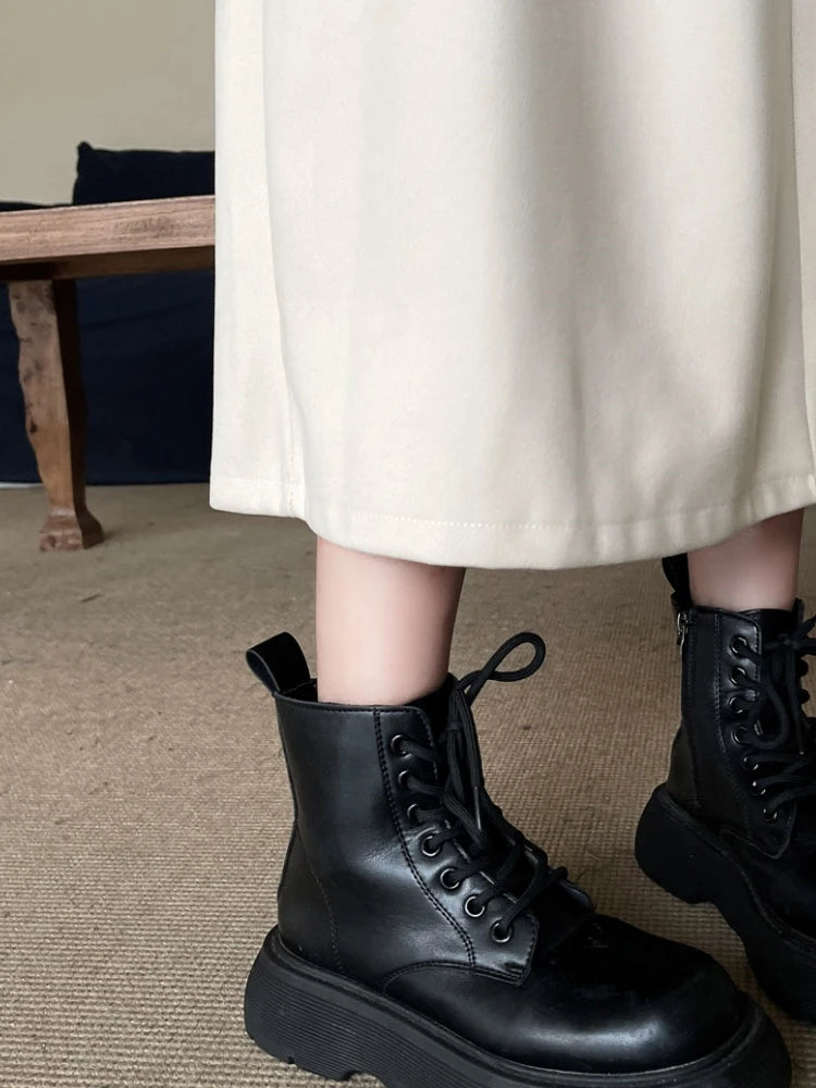unisex vintage outfit vestoraa qiukichonson thick mid long skirts s woolen - daily wear garment with black design detail