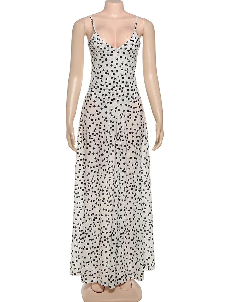 vestoraa sisterlinda classic point print maxi dress - casual unisex outfit with precision in white metal (USA)