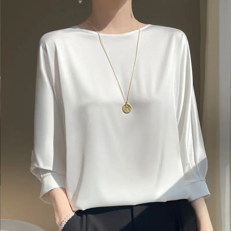 vestoraa satin silk half-sleeve tee tops basic solid outfit 6 - dress unisex garment with precision (USA)