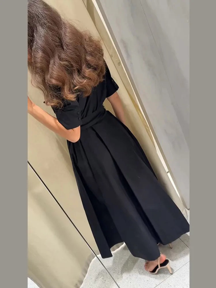 vestoraa lapel lace up solid color dress woman short outfit 5 - casual unisex garment with precision (USA)