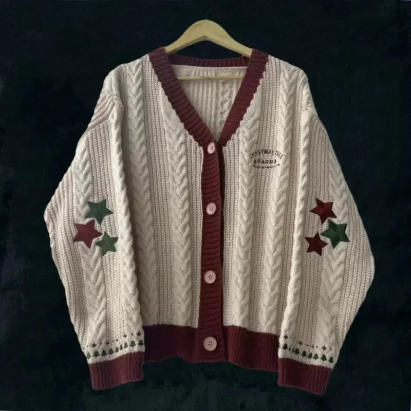 unisex classic outfit vestoraa tree cardigan knitted cardigans star - daily wear garment with neutral design detail (USA)