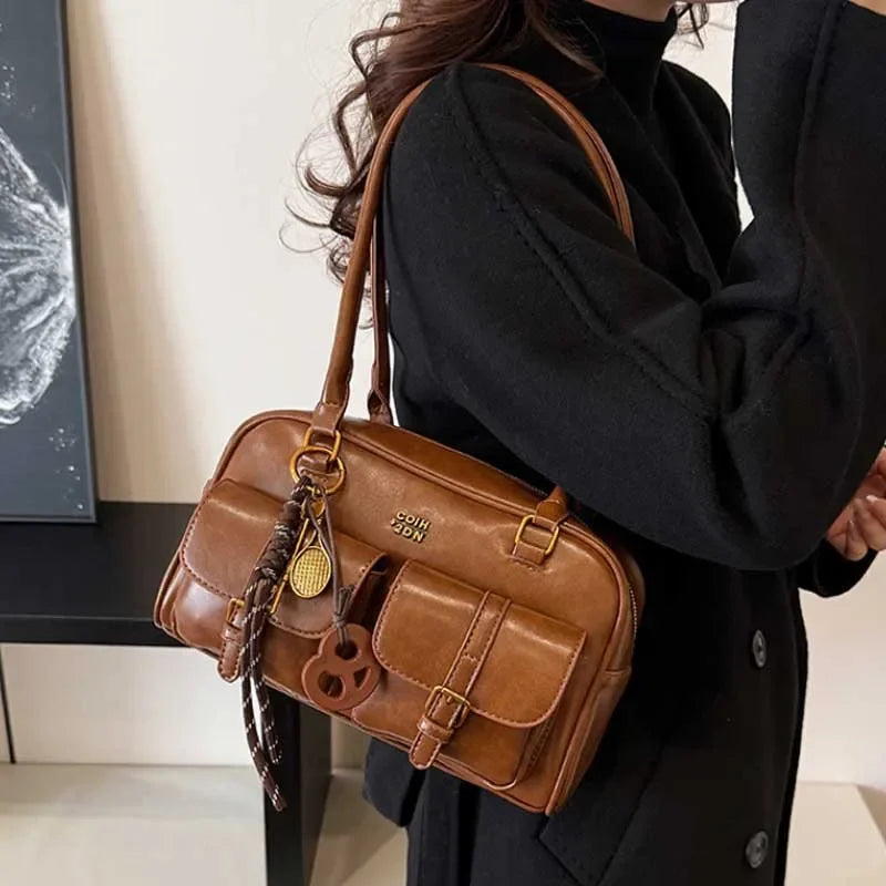 vestoraa 's retro solid color pu leather shoulder bag outfit 6 - classic unisex garment with precision (USA)
