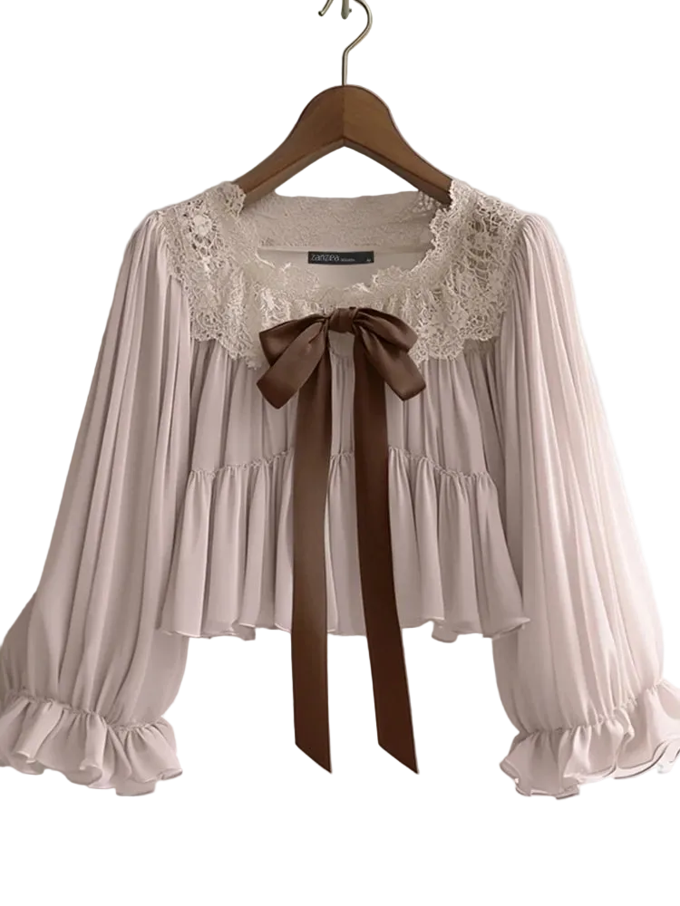 vestoraa zanzea chiffon blouse solid lace tops casual - casual unisex outfit with precision in black metal (USA)