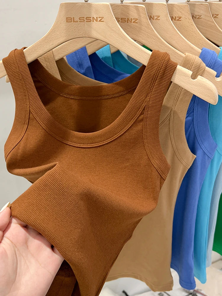 vestoraa zjaiss solid round neck ribbed tank camisole outfit detail - tailored design, precision, waterproof classic design