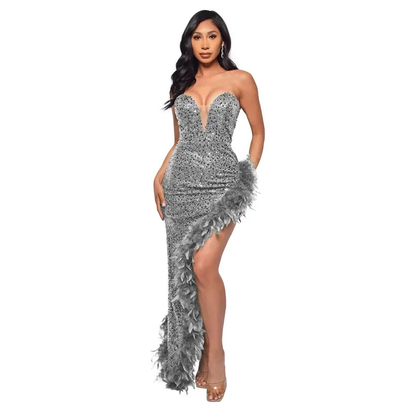 vestoraa cm.yaya sequined strapless feather outfit 9 - classic unisex garment with precision (USA)