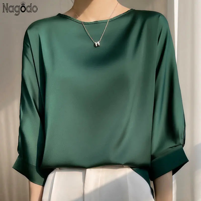 vestoraa satin silk half-sleeve tee tops basic solid outfit detail - reliable design, precision, waterproof dress design