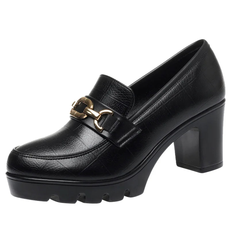 vestoraa soft leather black shoe woman block pumps thick - casual unisex outfit with precision in black metal (USA)