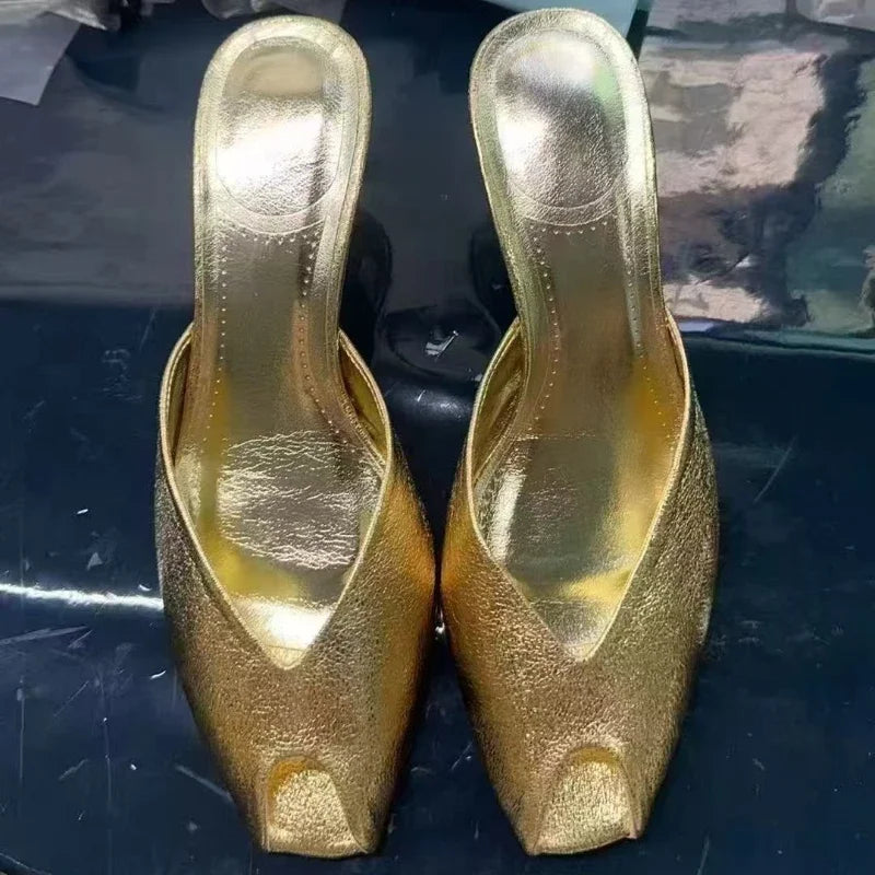 unisex casual outfit vestoraa gold patent leather design brand heel - business garment with black design detail (USA)