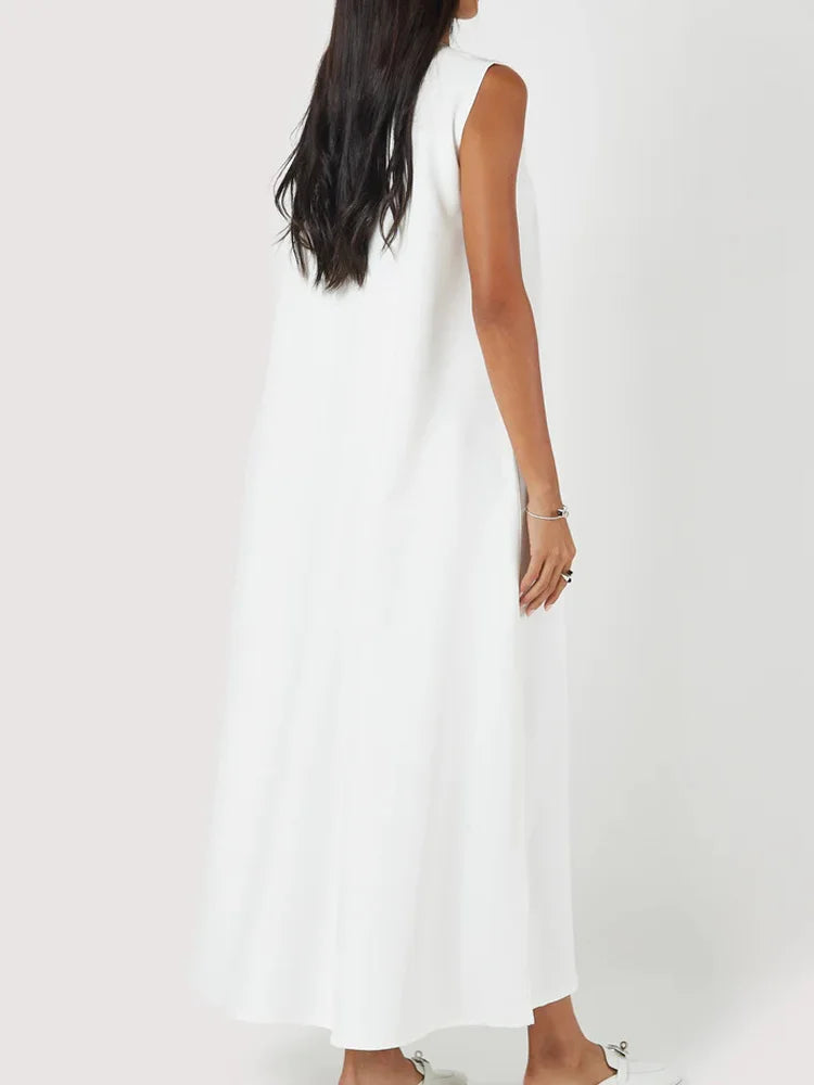 Vestoraa vestoraa casual white dress simple vest dress loose round unisex garment - precision metal outfit (USA)