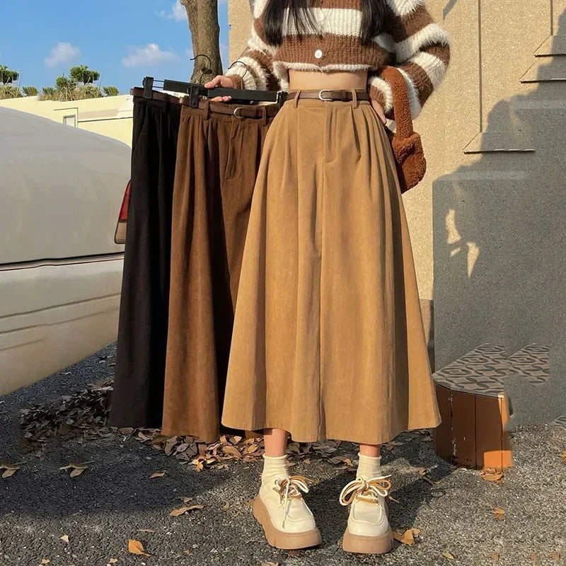vestoraa vintage corduroy long skirt outfit detail - reliable design, precision, waterproof dress design (USA)