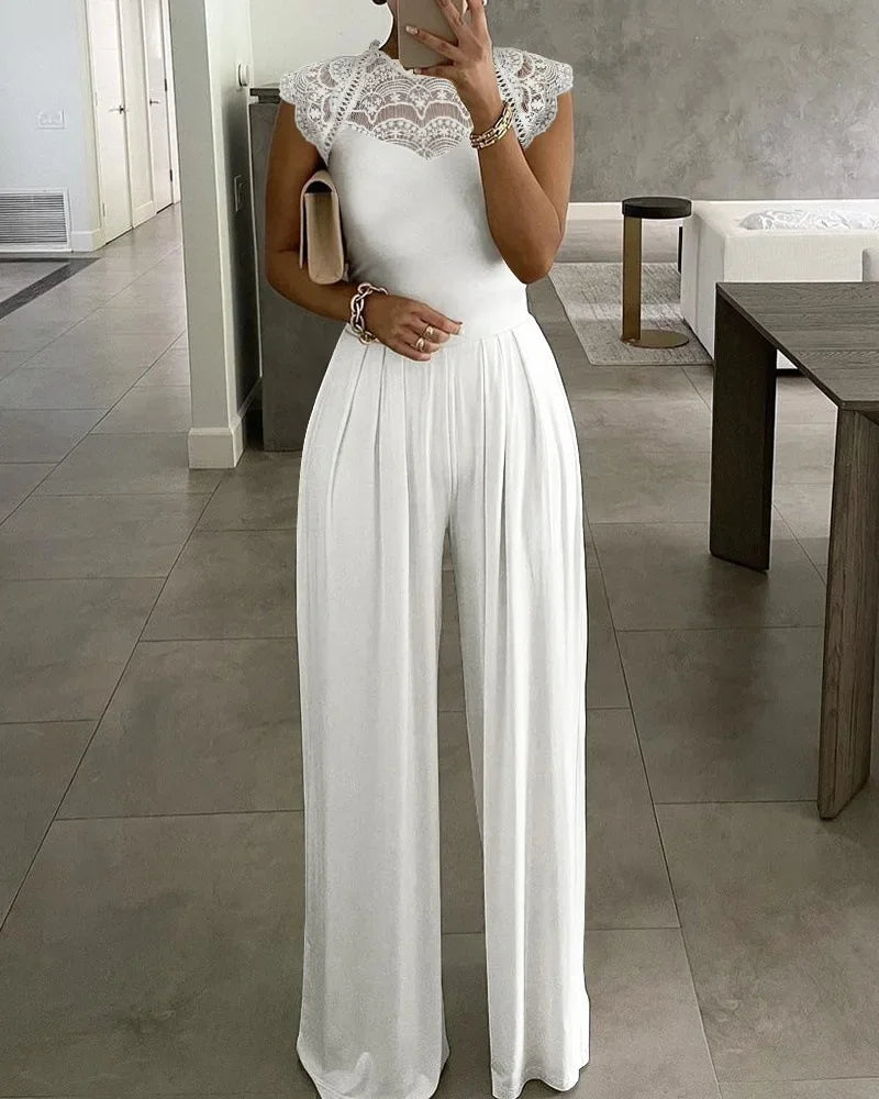 unisex classic outfit vestoraa jumpsuits lace one piece wide leg - daily wear garment with black design detail (USA)