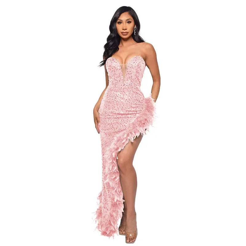 vestoraa cm.yaya sequined strapless feather outfit 12 - classic unisex garment with precision (USA)