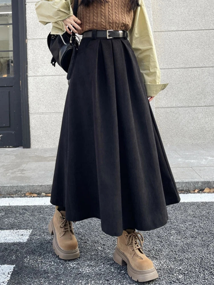 unisex dress outfit vestoraa qiukichonson mid long skirts s corduroy skirt - daily wear garment with black design detail