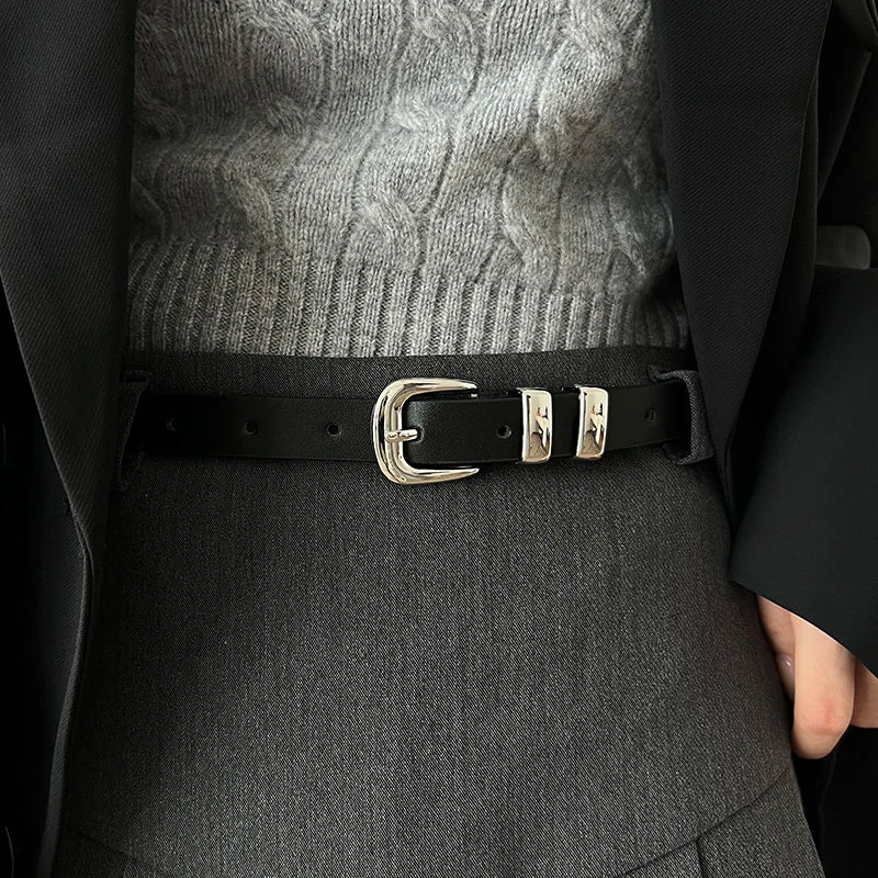 Vestoraa vestoraa retro small belt 's jeans belt thin black unisex garment - precision metal outfit (USA)