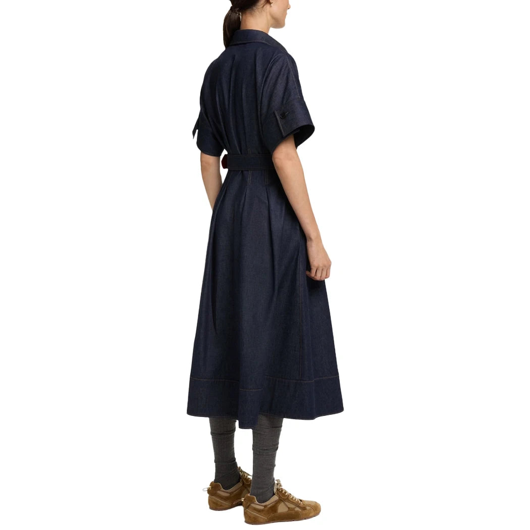 Vestoraa vestoraa series denim midi dress lapel slim unisex garment - precision cotton outfit (USA)