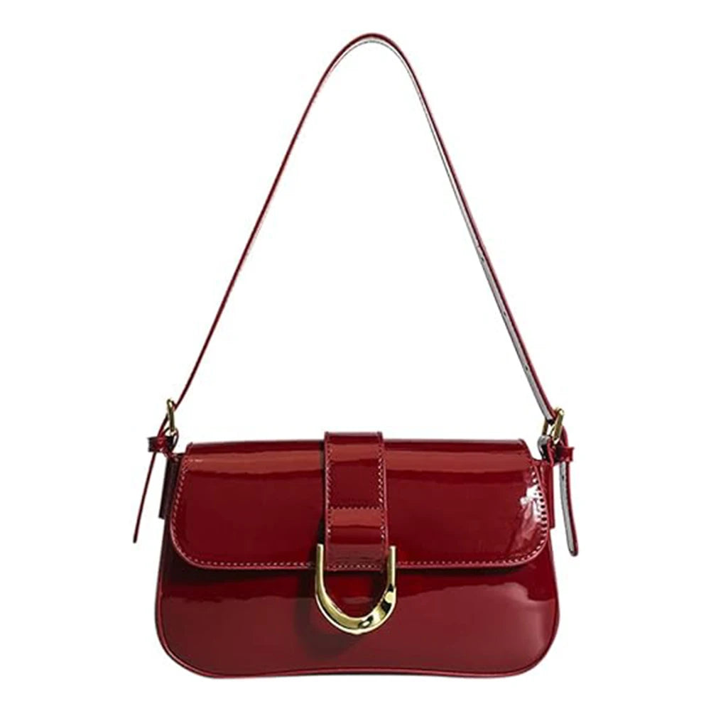 vestoraa retro patent leather shoulder bag flap - casual unisex outfit with precision in black metal (USA)