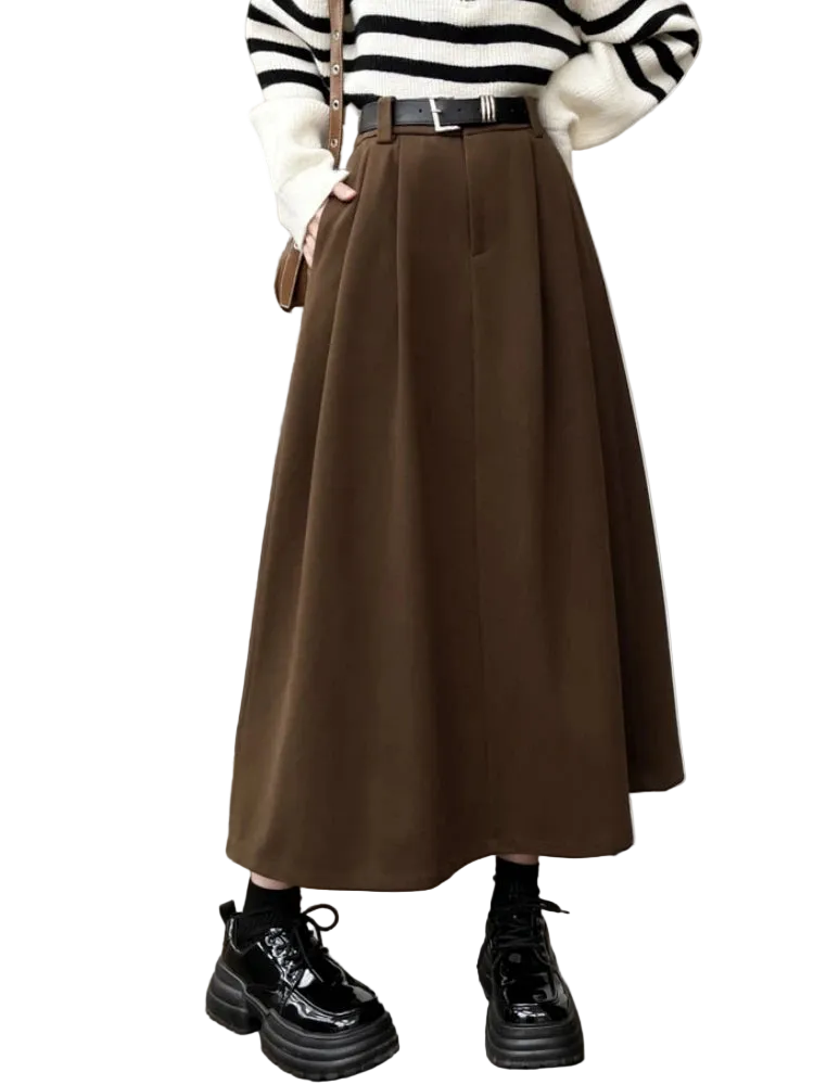 vestoraa qiukichonson thick mid long skirts s woolen - vintage unisex outfit with precision in black metal (USA)