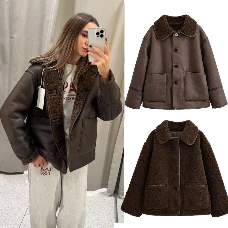 vestoraa charmchant 's reversible shearling - classic unisex outfit with precision in neutral metal (USA)