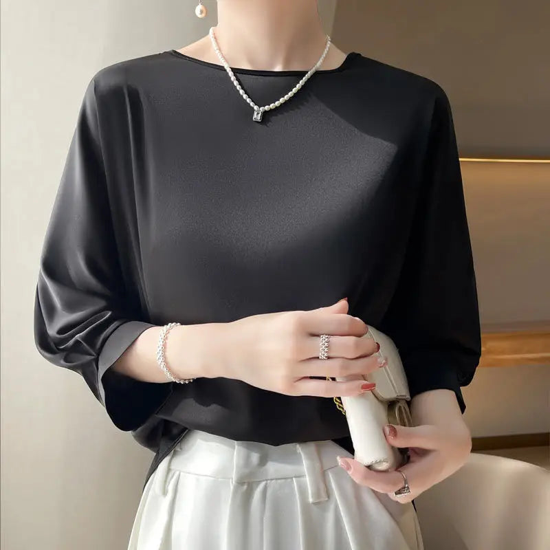 Vestoraa vestoraa satin silk half-sleeve tee tops basic solid unisex garment - precision metal outfit (USA)
