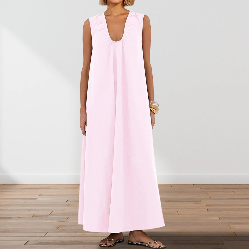 unisex dress outfit vestoraa long tank dress solid color - daily wear garment with gold design detail (USA)