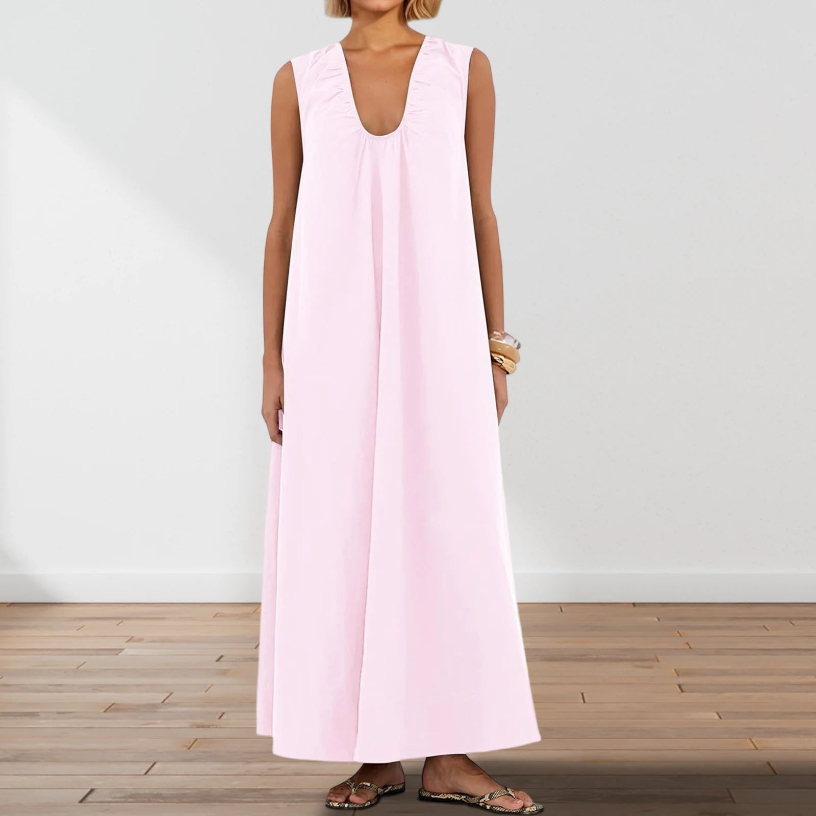 unisex dress outfit vestoraa long tank dress solid color - daily wear garment with gold design detail (USA)