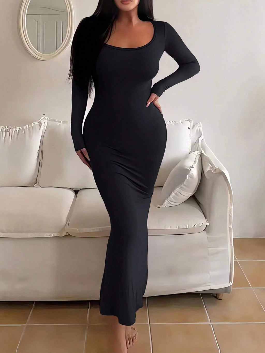 unisex dress outfit vestoraa 's solid long sleeve bodycon dress, chic - daily wear garment with black design detail (USA)
