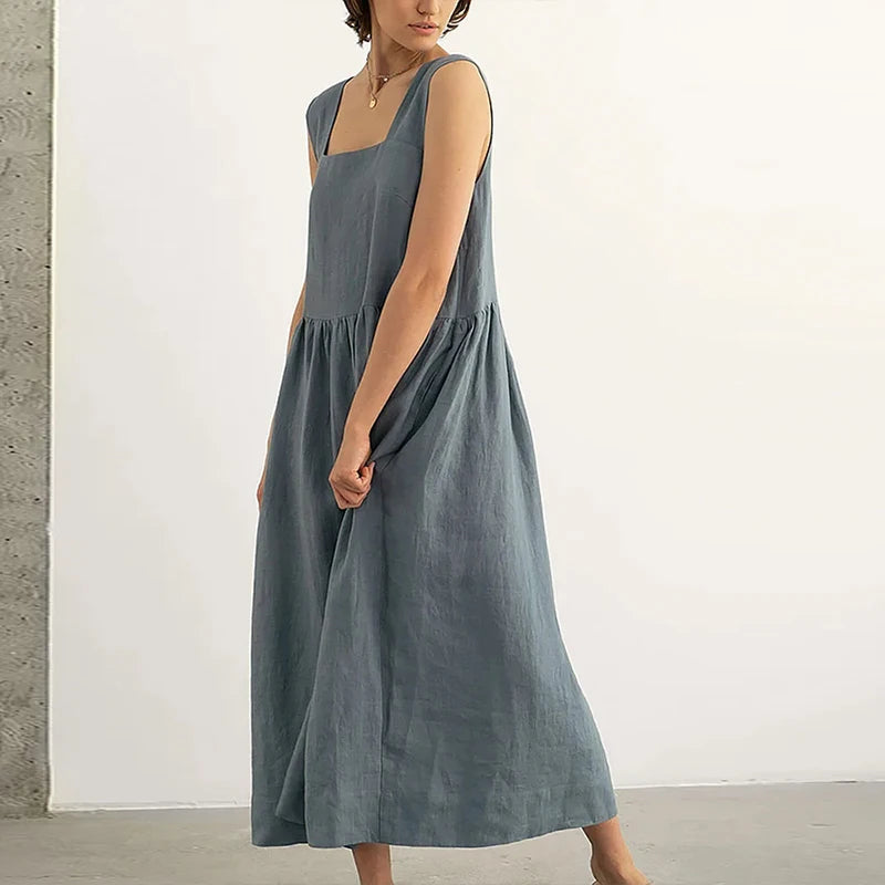 Vestoraa vestoraa vintage square collar sleeveless maxi dress unisex garment - precision cotton outfit (USA)