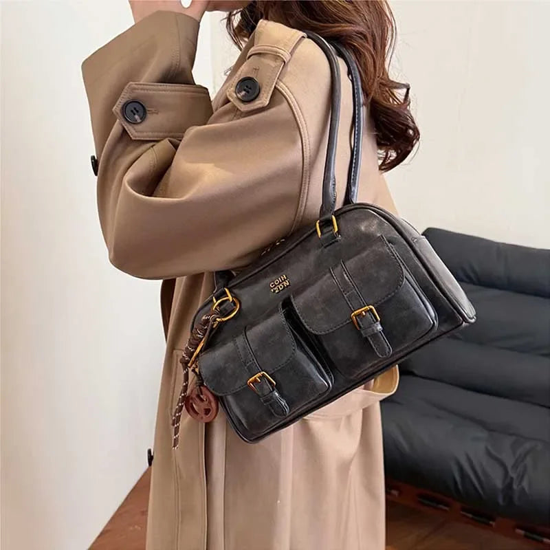 vestoraa 's retro solid color pu leather shoulder bag outfit 8 - classic unisex garment with precision (USA)