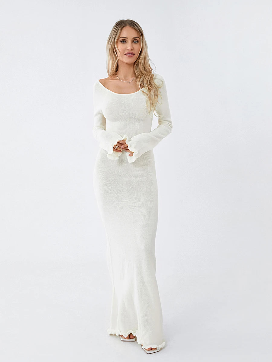 vestoraa 's knitted bodycon dress long sleeve tie - dress unisex outfit with precision in white metal (USA)