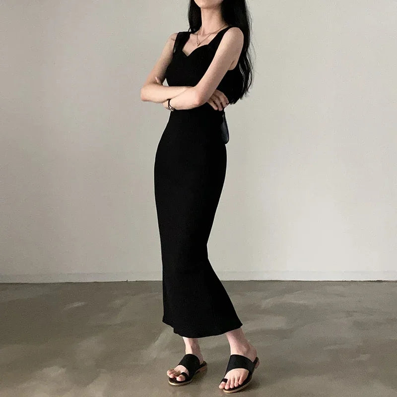 unisex dress outfit vestoraa myufon basic knit long dress korean - daily wear garment with black design detail (USA)